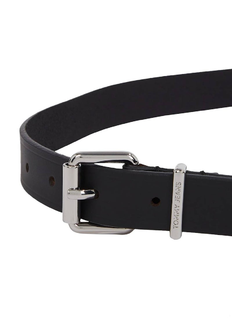 Women's Debossed Logo Leather Belt - Leather, Black