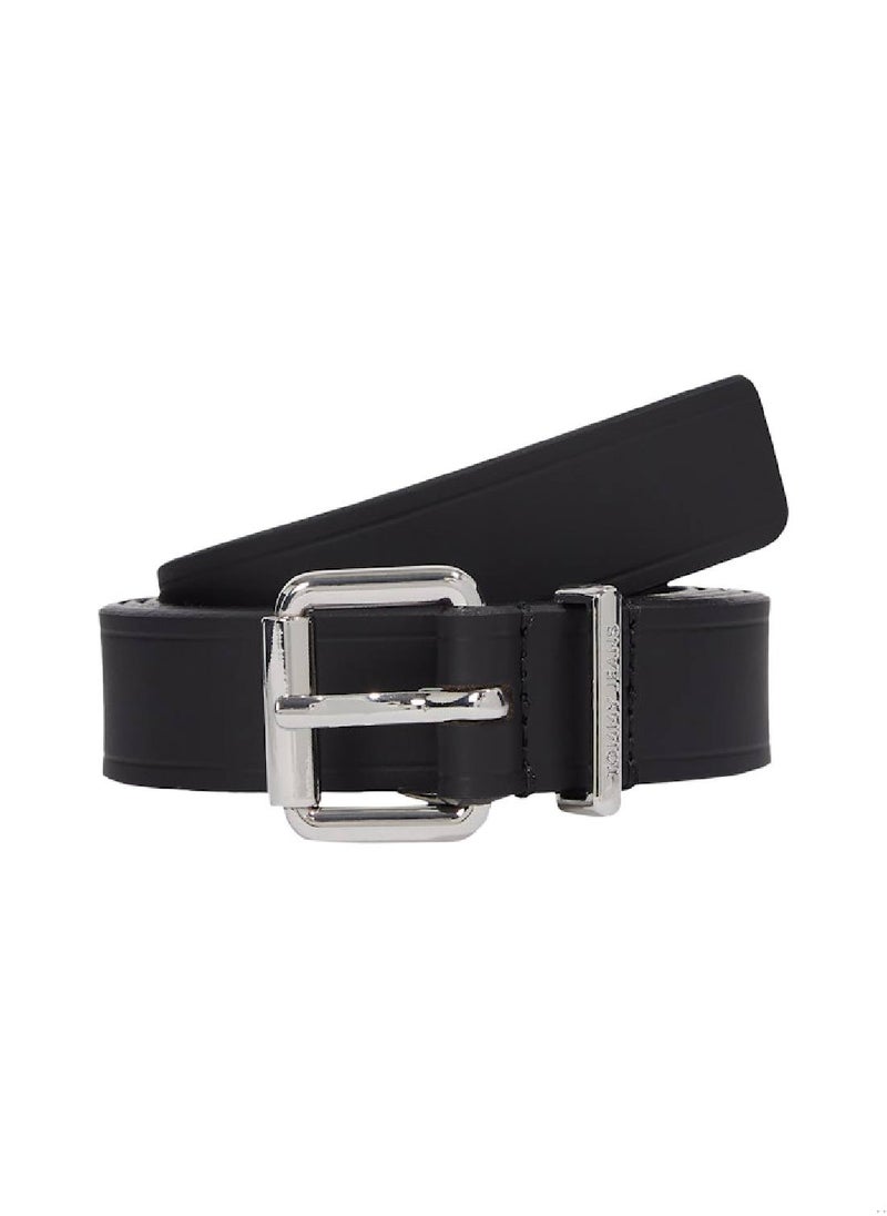 Women's Debossed Logo Leather Belt - Leather, Black