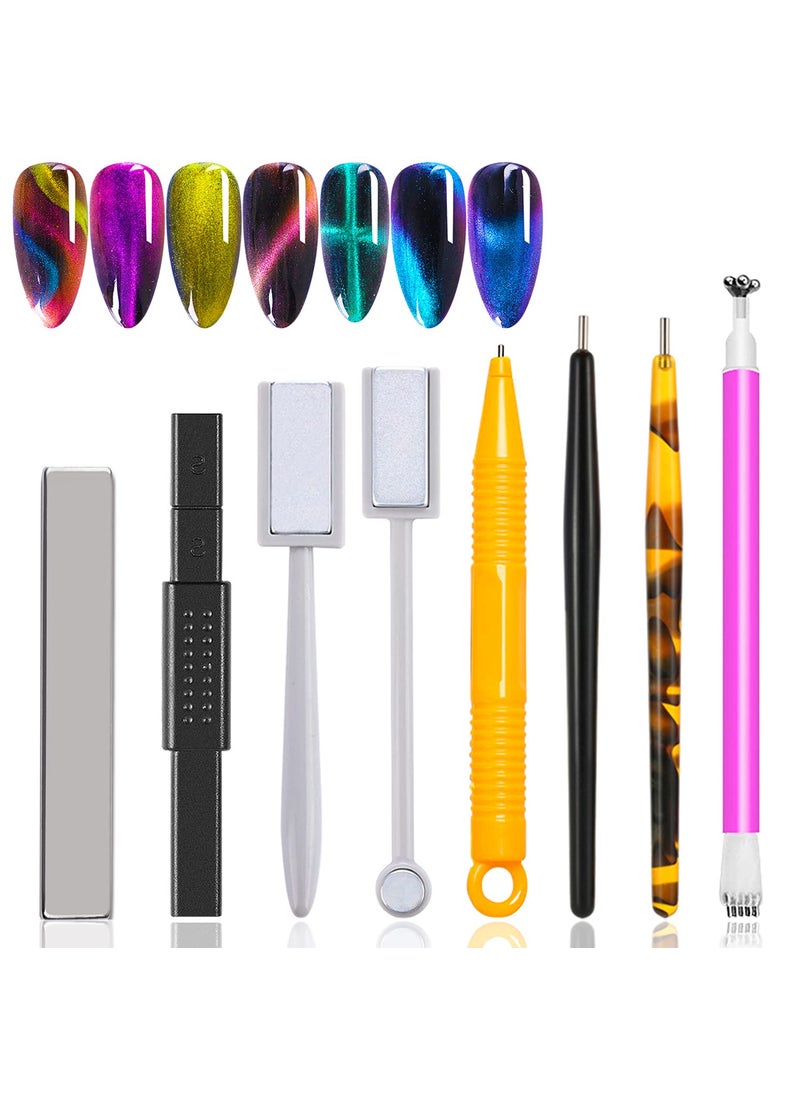 XEAOHESY 8 Pieces Nail Magnet Tool Set DoubleHead Flower Design MultiFunction Magnet Board Magnet Stick Nail Magnet Pens 3D Magnetic for Cat Eye Gel Polish Nail Ar