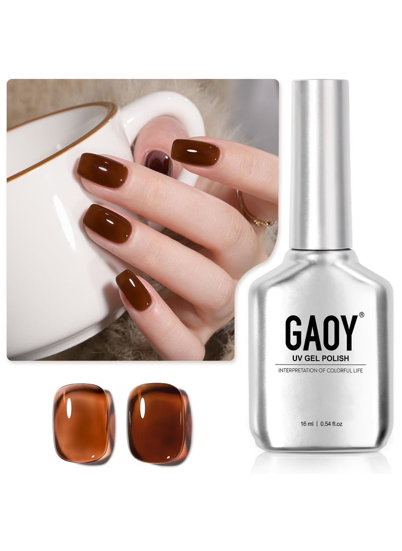 GAOY Jelly Nude Gel Nail Polish 16ml Sheer Dark Brown Translucent Soak Off Gel Polish UV Light Cure for Nail Art DIY 1628 Hot Cocoa