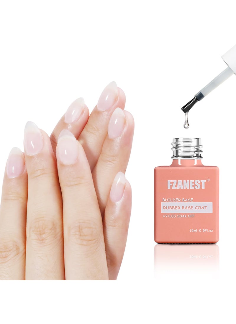 FZANEST Clear Rubber Builder Base Gel Nail Polish5 in 1 15ml Builder Gel For Nails In A BottleNail Strengthener GelQuick Extension Nail GelSoak Off Long Lasting UV LED Rubber Base Coat