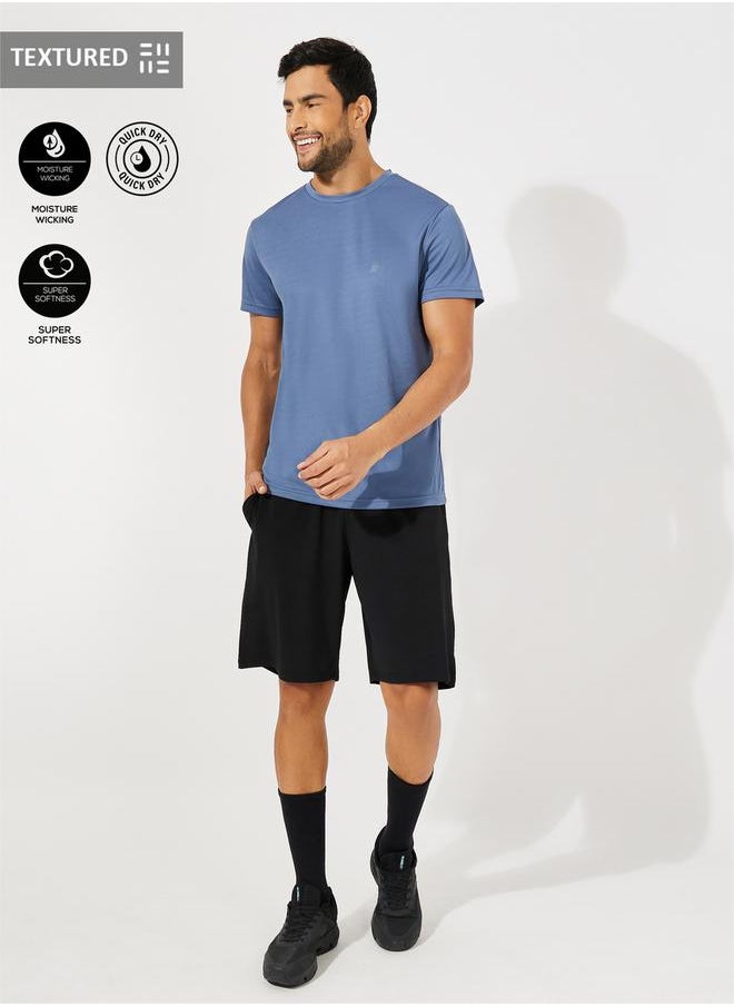 Textured T-Shirt and Shorts Sports Fitness Suit Set