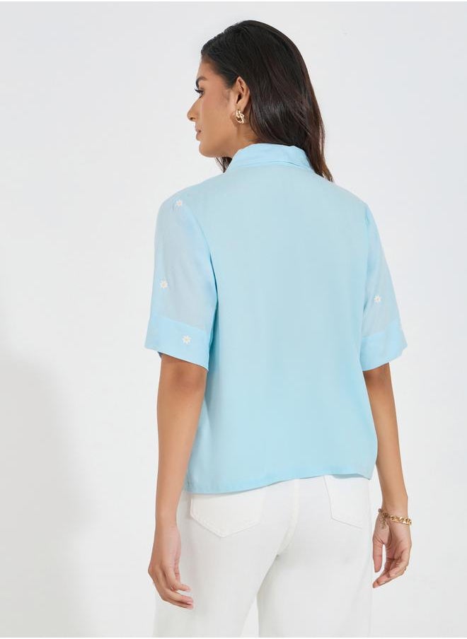 Embroidered Shawl Lapel Shirt