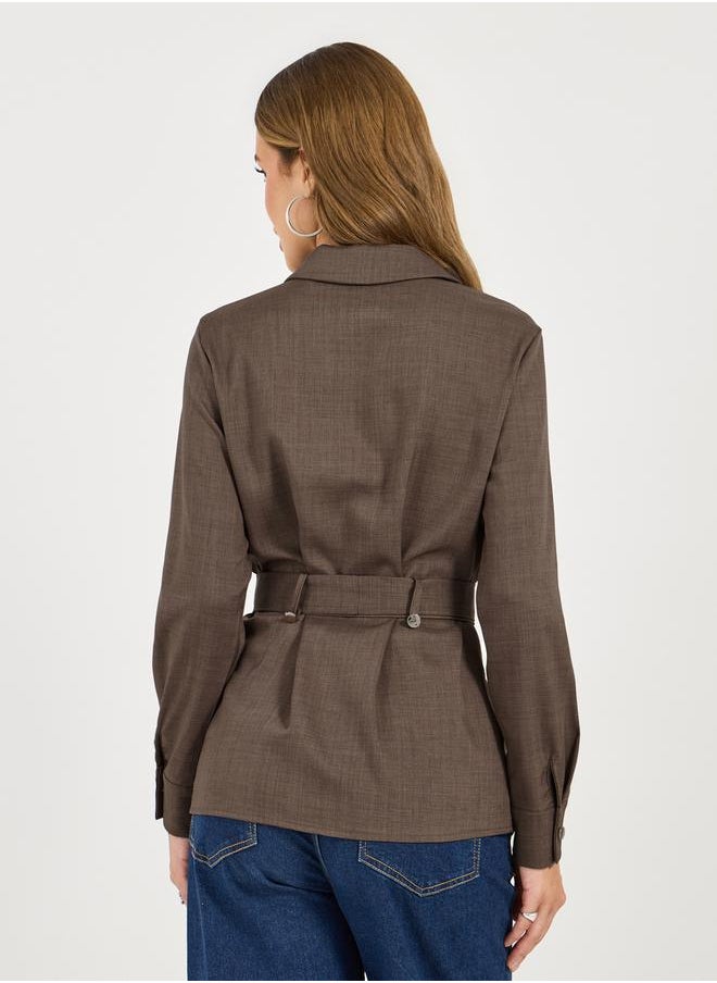 Styli Buttoned Collared Shirt with Tie Belt