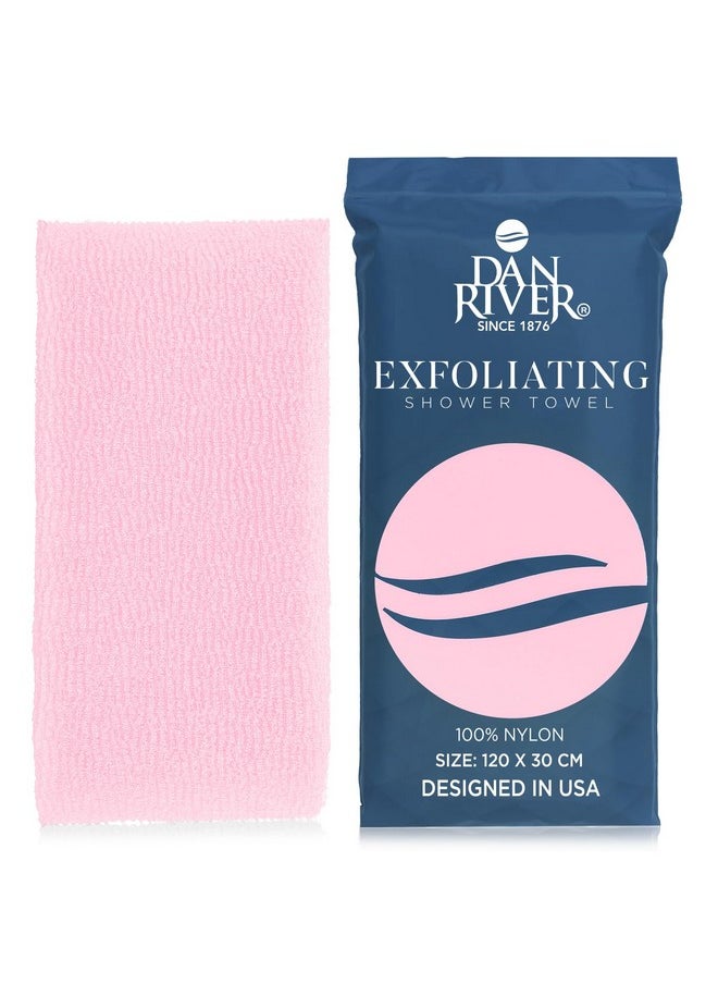 Exfoliating Towel For Shower - Extra-Large 47X12 Inch 100% Nylon Body Scrubber, Rip-Resistant Washcloth & Back Scrubber For Deep Cleansing | Ultimate Skin Exfoliator For All Skin Types Pink