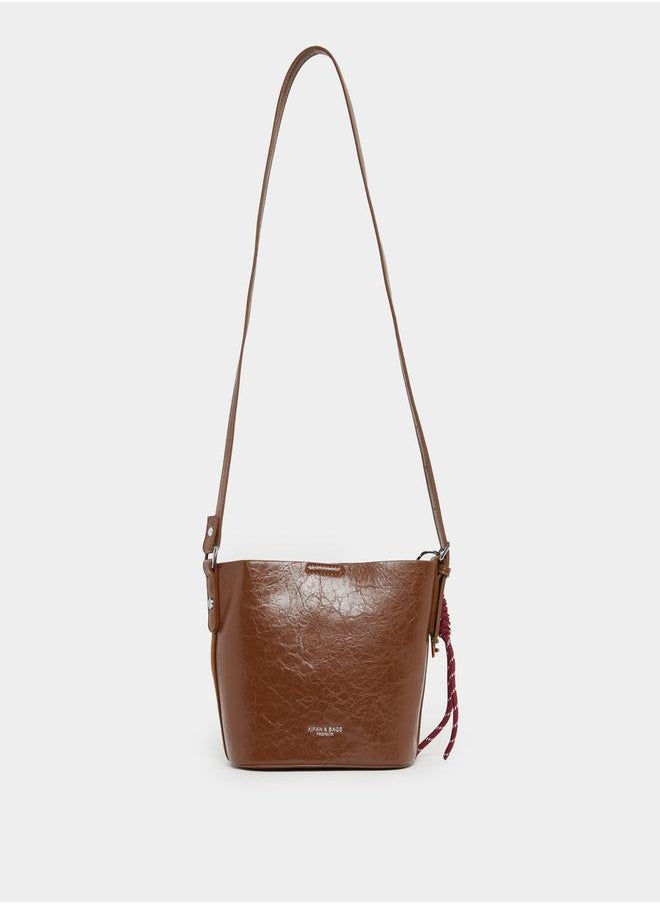 Faux Suede Texture Shoulder Bag with Tassel Drop