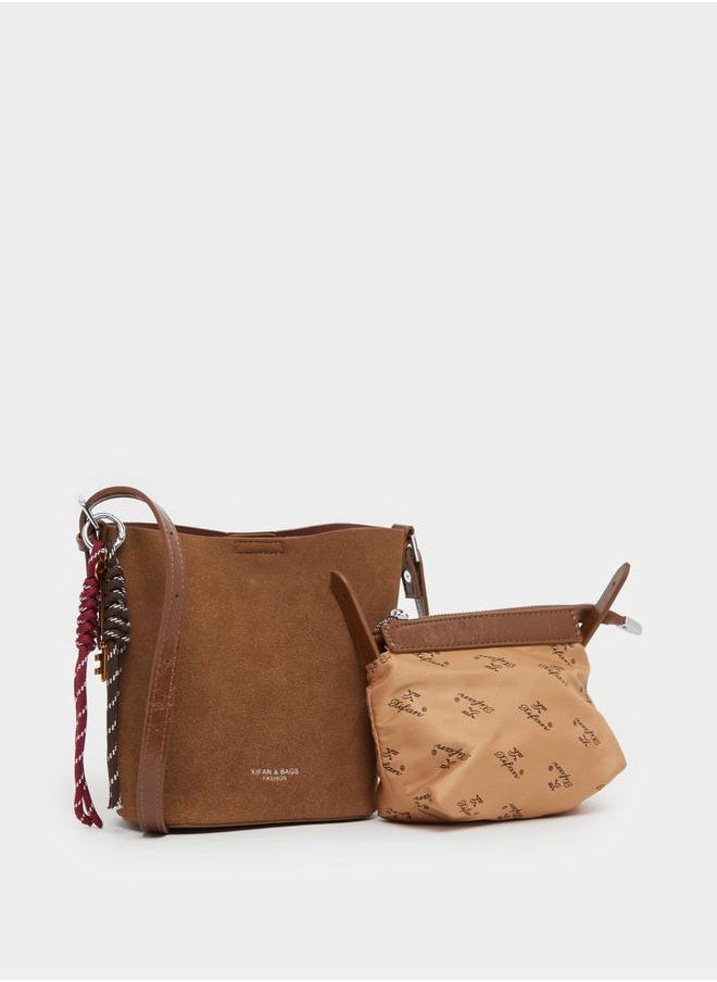 Faux Suede Texture Shoulder Bag with Tassel Drop