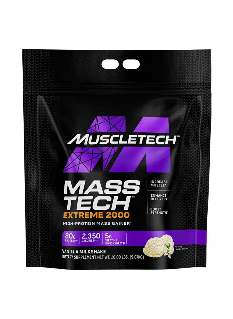 Mass Gainer Protein Powder Mass-tech Extreme 2000 Protein + Creatine + Carb Vanilla Milk Shake, 20 Lbs