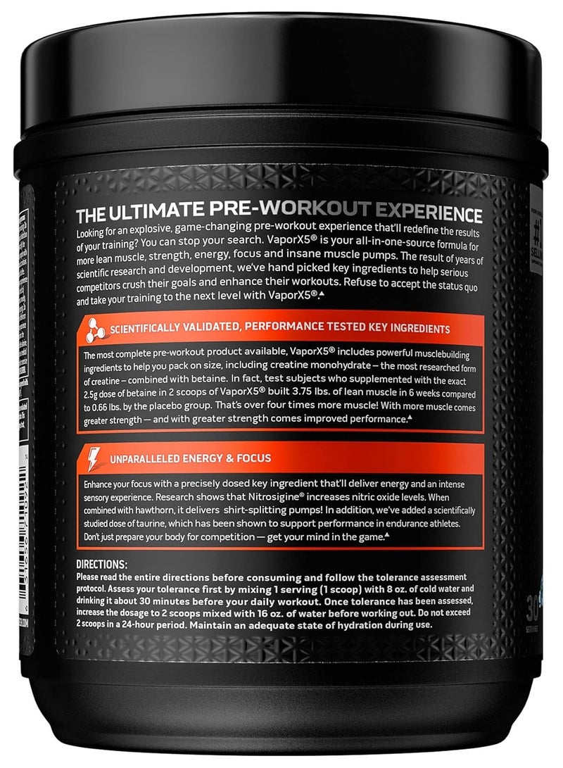 Vapor X5 Pre Workout Powder Explosive Energy And Performance Blue Razz Freeze 266 G
