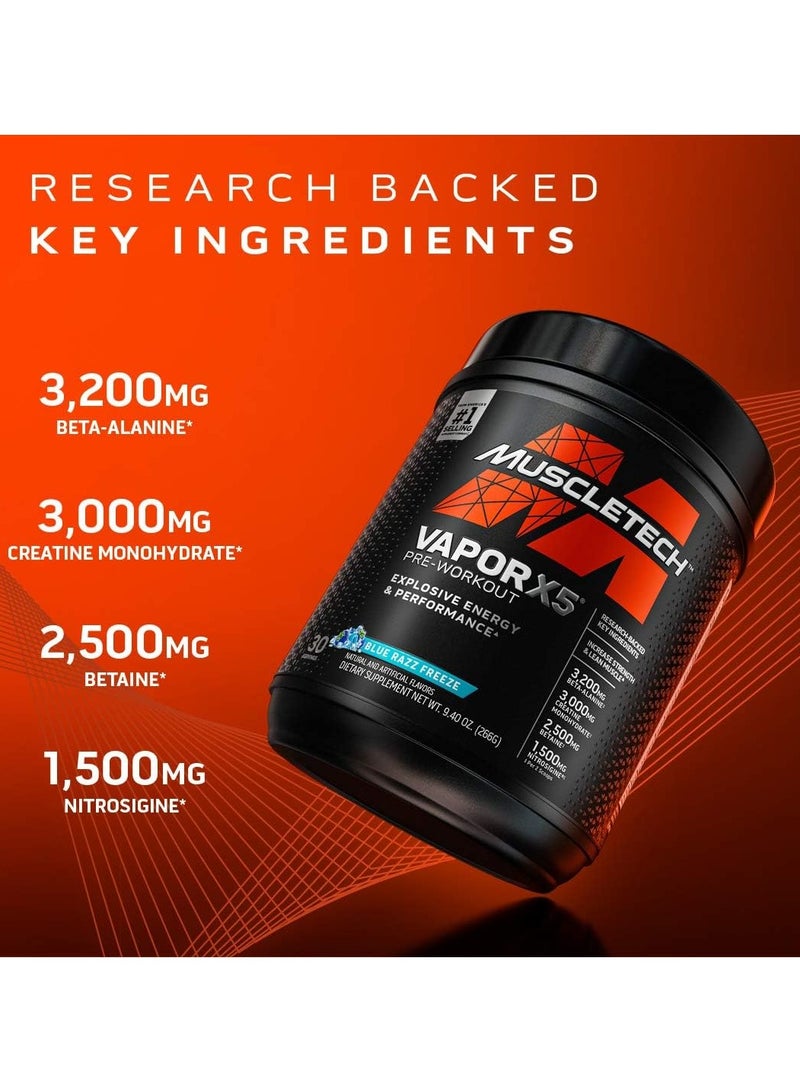 Vapor X5 Pre Workout Powder Explosive Energy And Performance Blue Razz Freeze 266 G