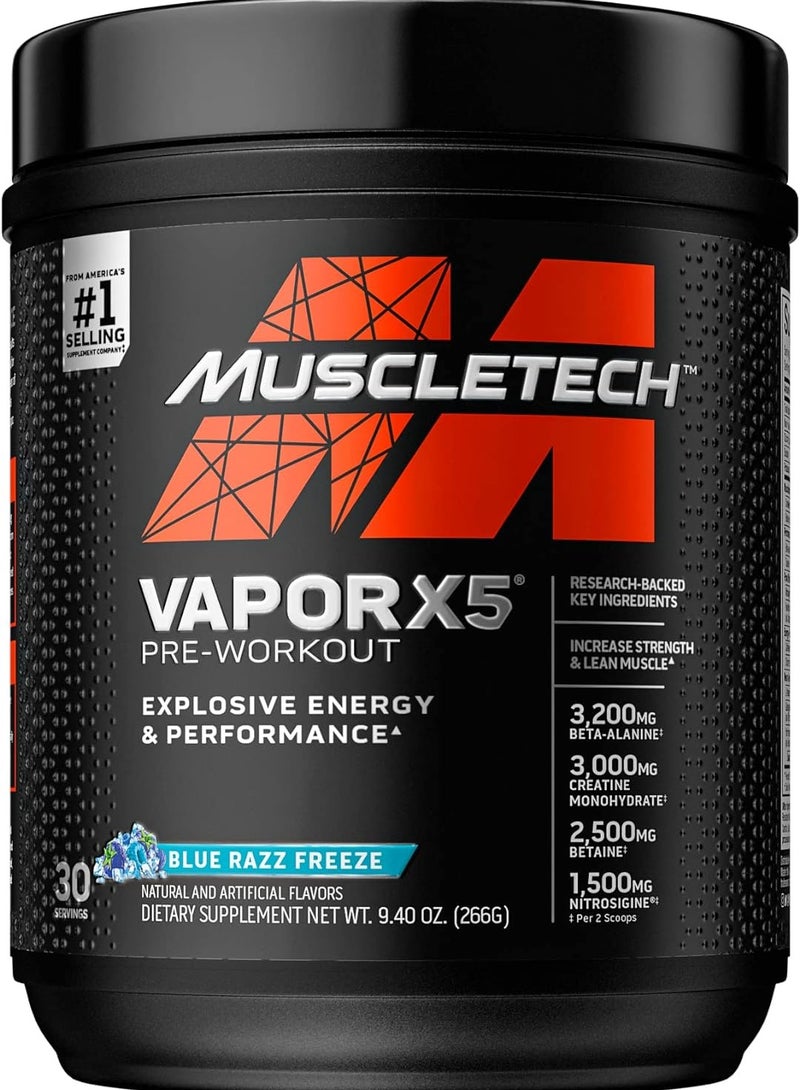 Vapor X5 Pre Workout Powder Explosive Energy And Performance Blue Razz Freeze 266 G