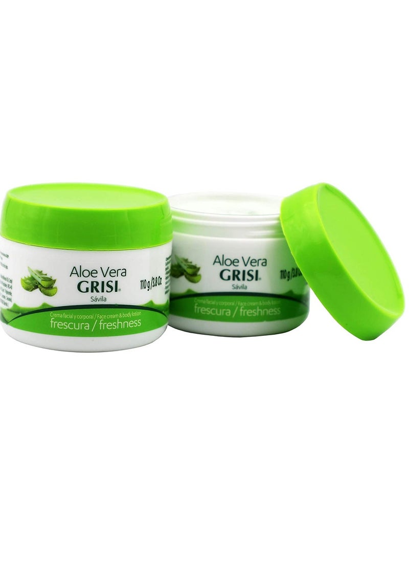 Grisi Aloe Vera Face Cream 2-Pack, Moisturizer for All Skin Types, Soothing & Regenerating, Ideal After Tanning & Hair Removal, 3.8 Oz Jars