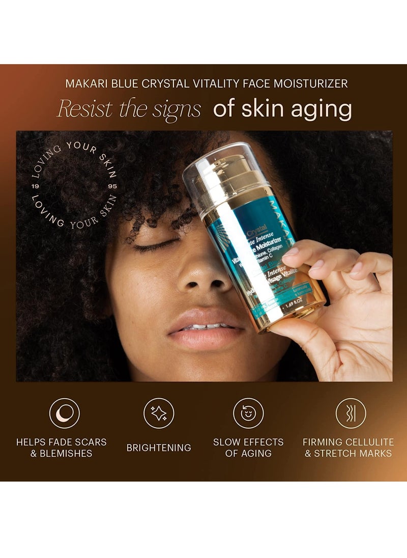 Makari Ultimate Intense Blue Crystal Vitality Face Moisturizer | Face Cream with Collagen and Glutathione | Facial Moisturizer for Women and Men | Hydrating Face Lotion with Sunflower Seed Oil (50 ml)