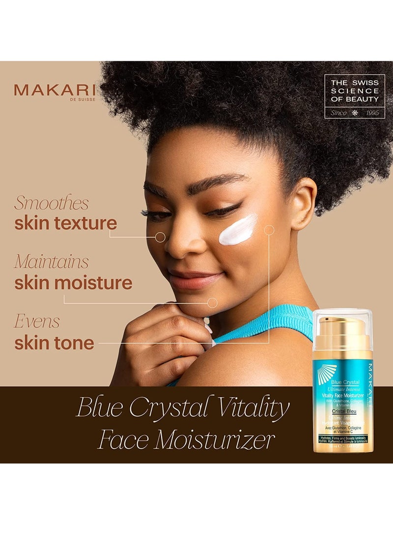 Makari Ultimate Intense Blue Crystal Vitality Face Moisturizer | Face Cream with Collagen and Glutathione | Facial Moisturizer for Women and Men | Hydrating Face Lotion with Sunflower Seed Oil (50 ml)