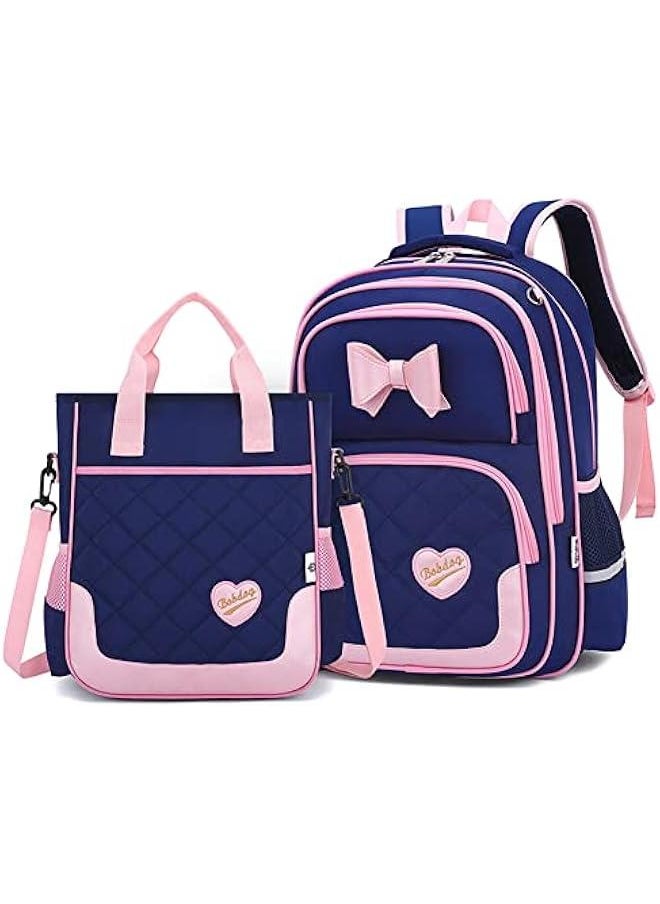 School Bags for Girls 2Pcs Bowknot Girls Backpack Elementary Princess Bookbag Sets for School