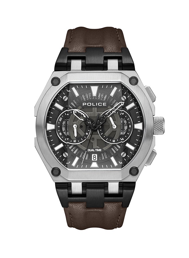 Men's Shield Black Dial Brown Leather Strap Gents Chronograph Watch With Stainless Steel Case