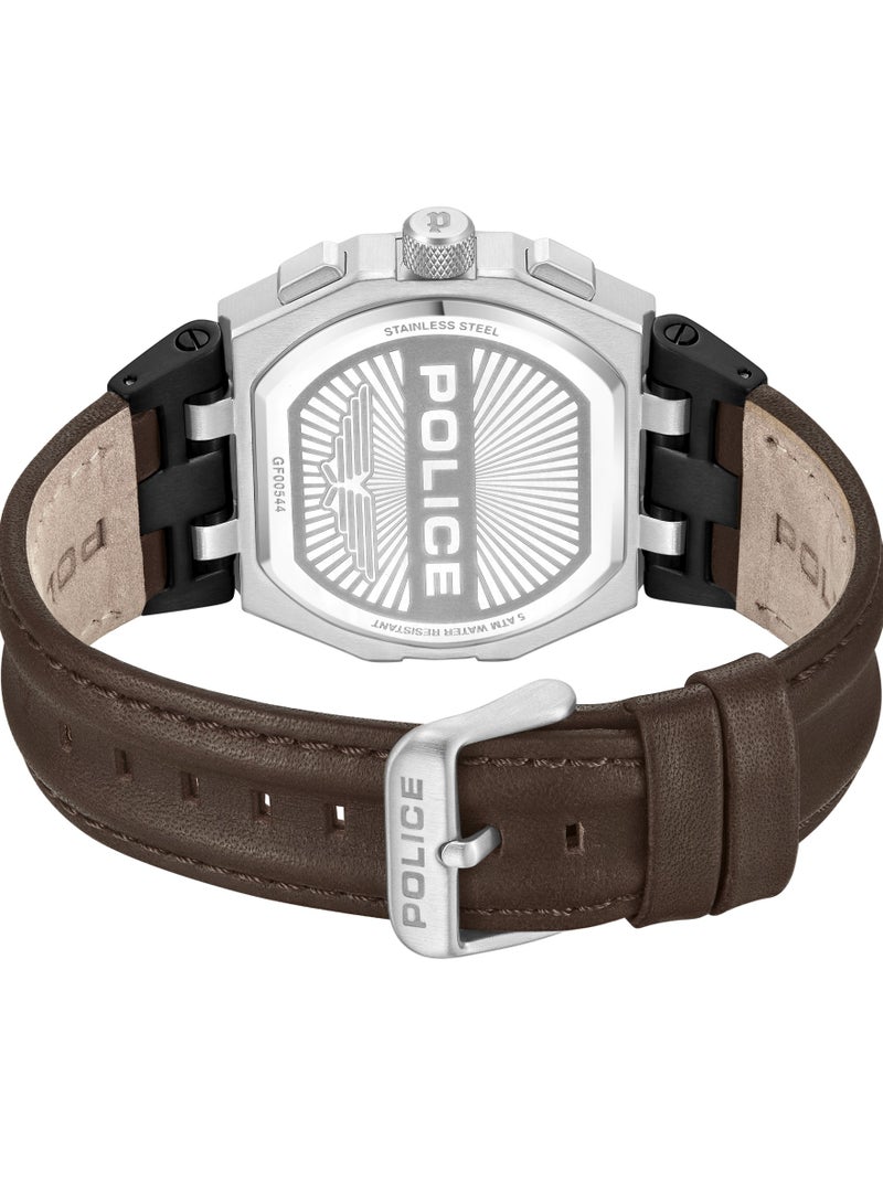 Men's Shield Black Dial Brown Leather Strap Gents Chronograph Watch With Stainless Steel Case