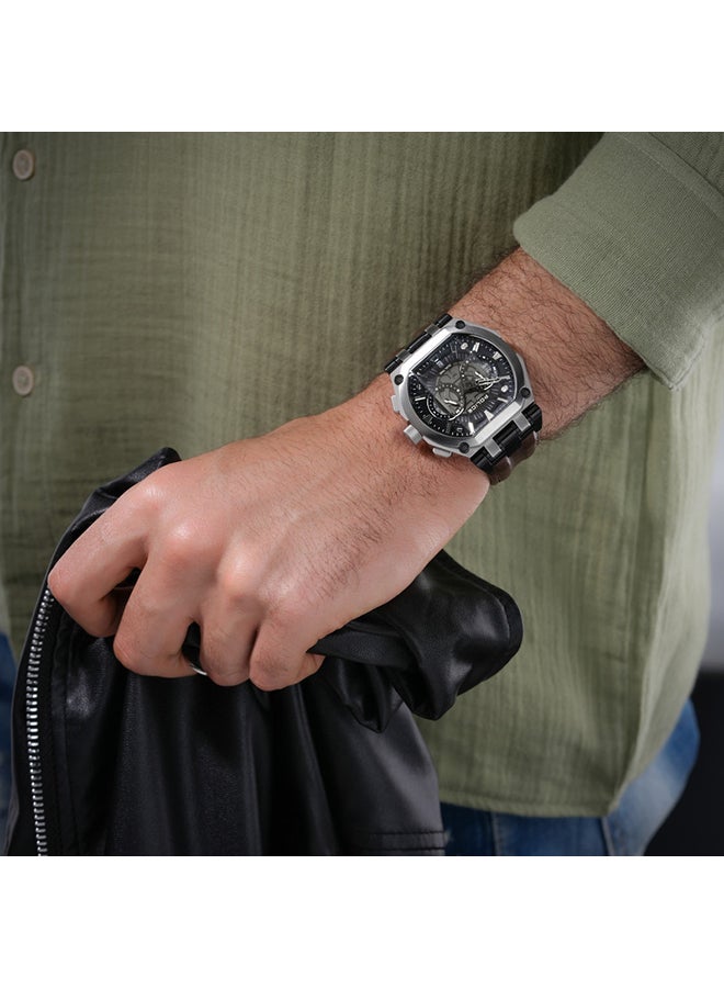 Men's Shield Black Dial Brown Leather Strap Gents Chronograph Watch With Stainless Steel Case