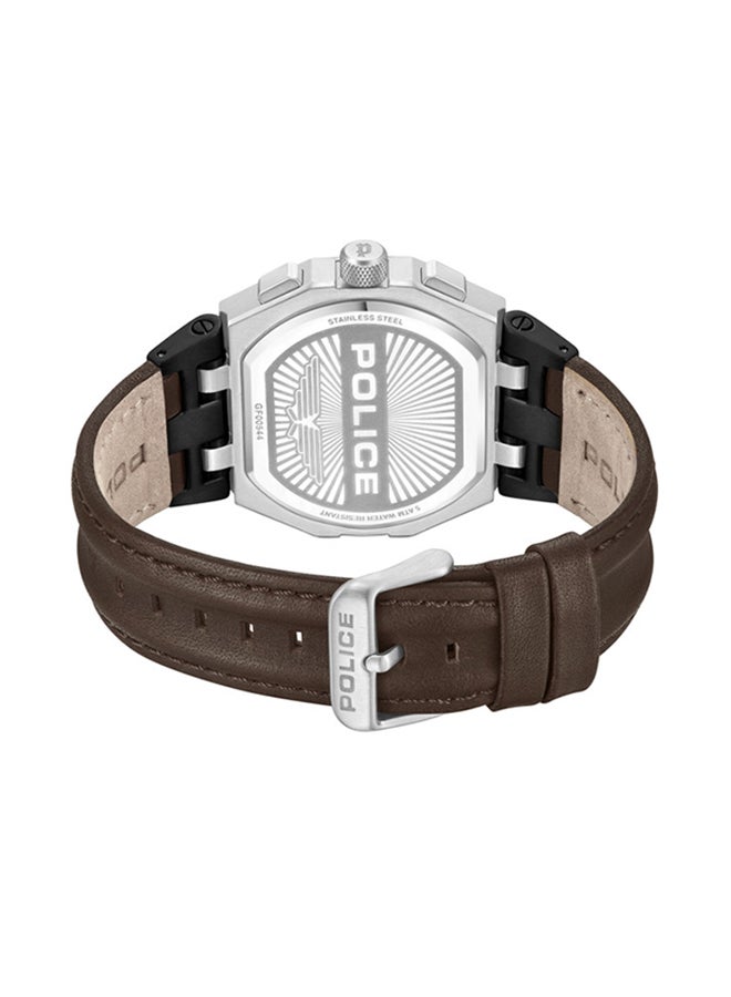 Men's Shield Black Dial Brown Leather Strap Gents Chronograph Watch With Stainless Steel Case