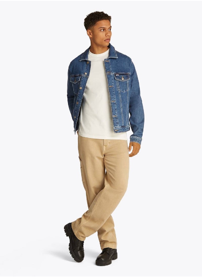Men's Regular Fit Trucker Jacket - Cotton, Blue