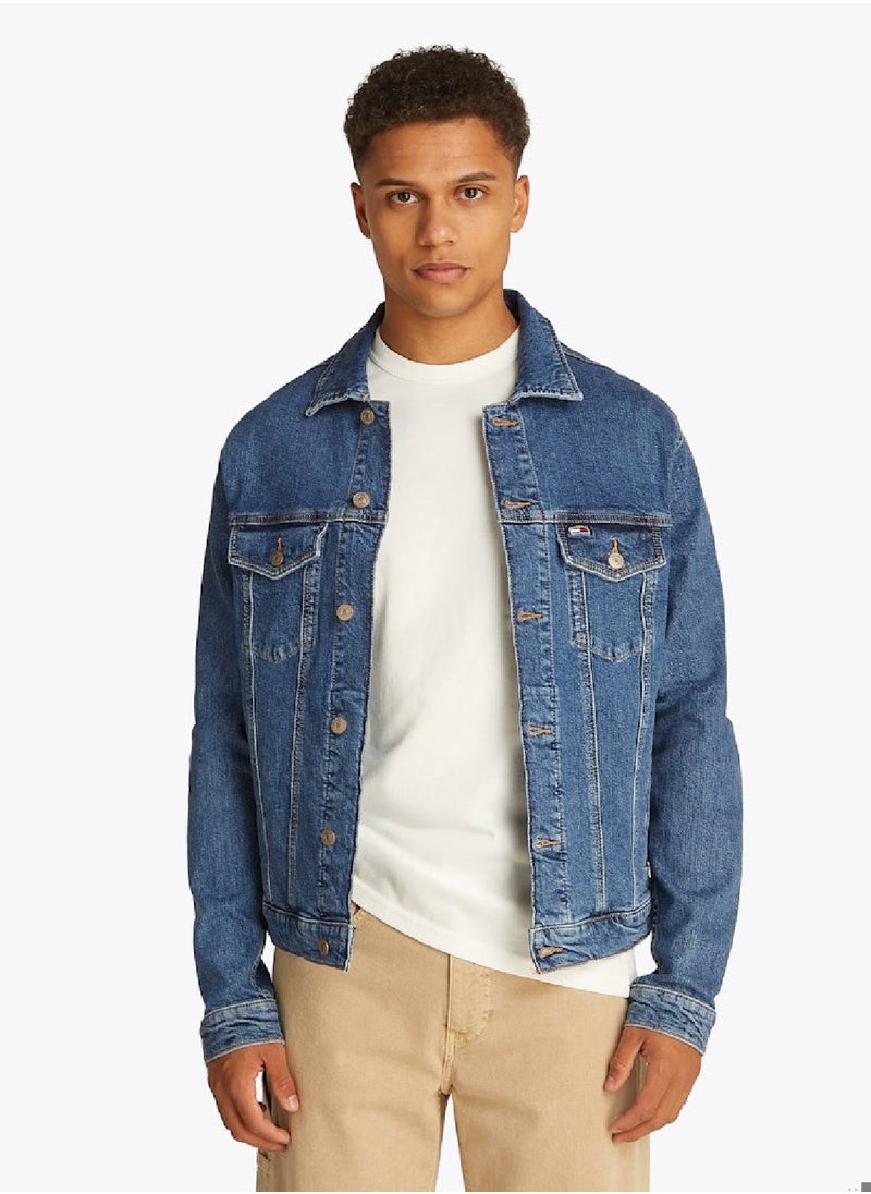 Men's Regular Fit Trucker Jacket - Cotton, Blue