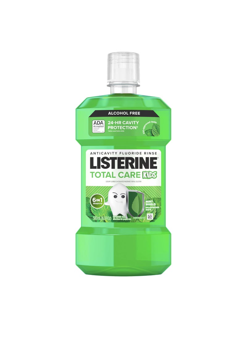 Listerine Total Care Kids Mouthwash ADA Accepted Alcohol Free Anticavity Sodium Fluoride Mouthwash Kids Oral Rinse for Cavity Protection Mint Flavor for Childrens Oral Care 500 mL