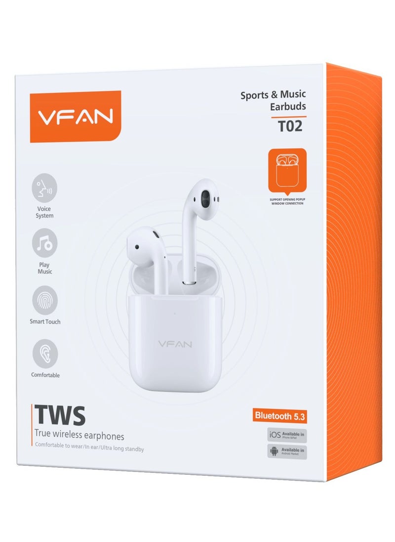 VFAN TWS Wireless Earbuds T02-White