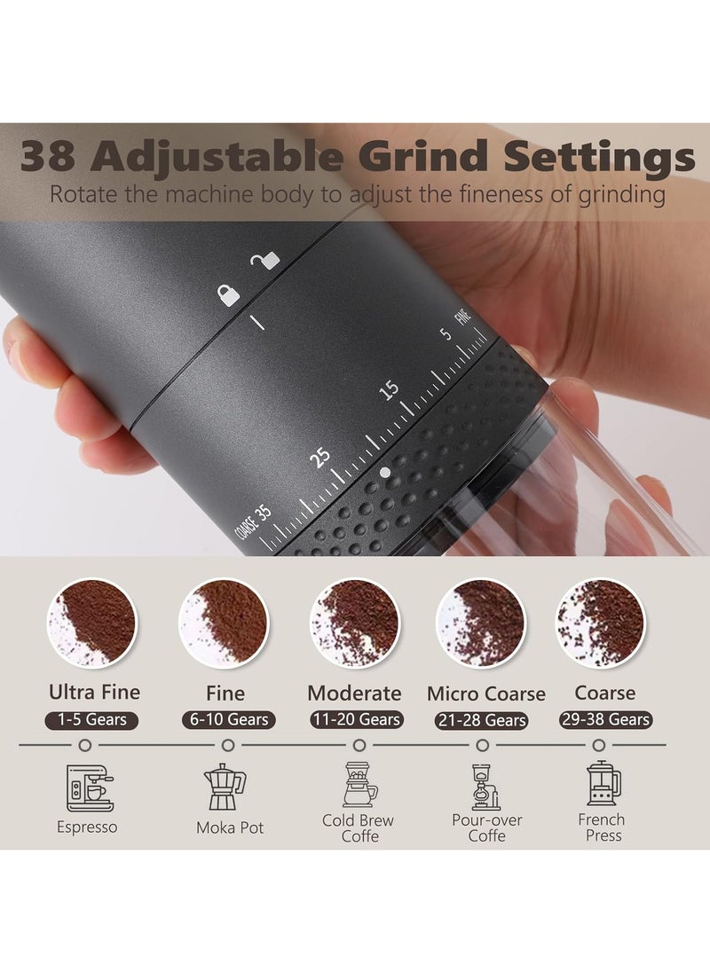 Coffee Grinder, Portable Coffee Maker with 38 Adjustable Settings, LCD Screen, USB Charging & Clean Brush, Coffee Grinder Electric for Espresso, Home, Pour Over, French Press, Travel