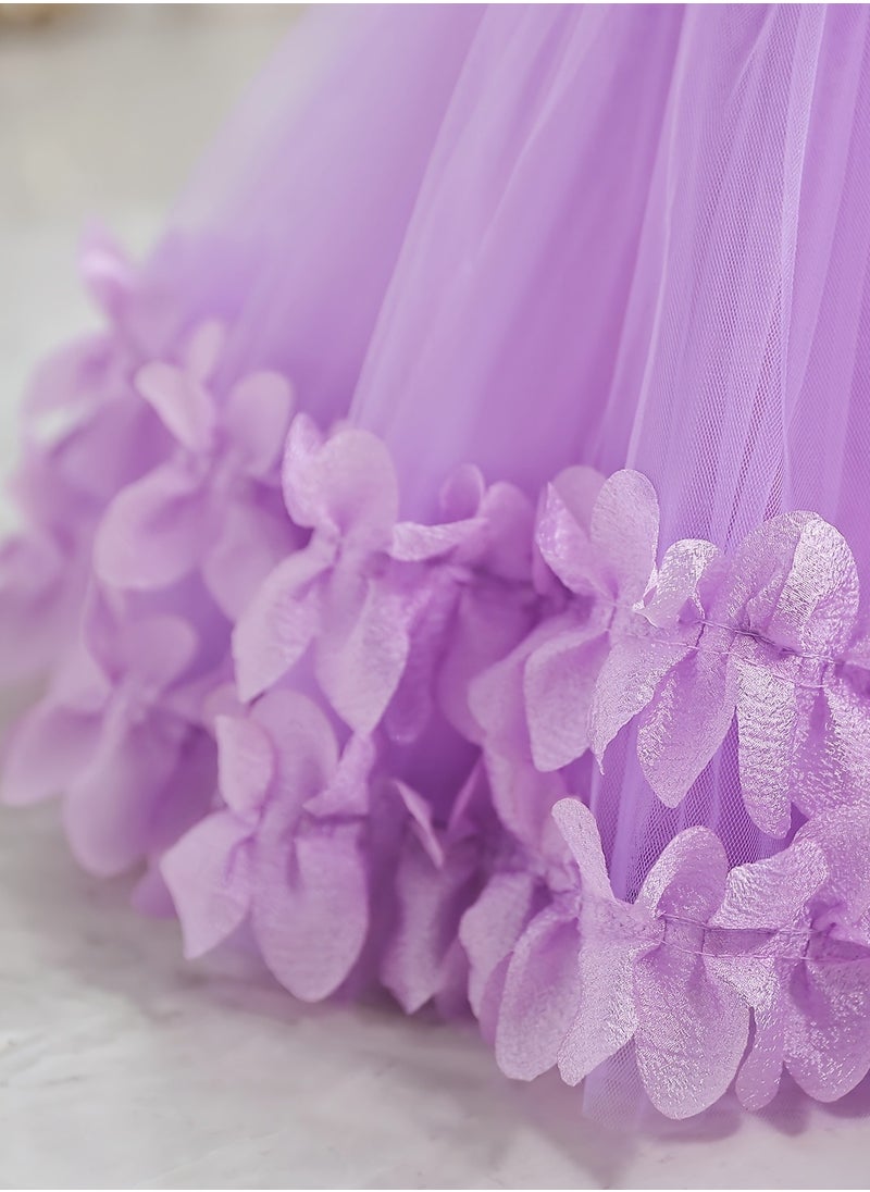 Embroidery Mesh Splicing Princess Dress Flower Decor Cap Sleeve Gown, Toddler Girl's Clothing For Formal Occasion Birthday Party Eid Festival Photography Banquet (Violet)