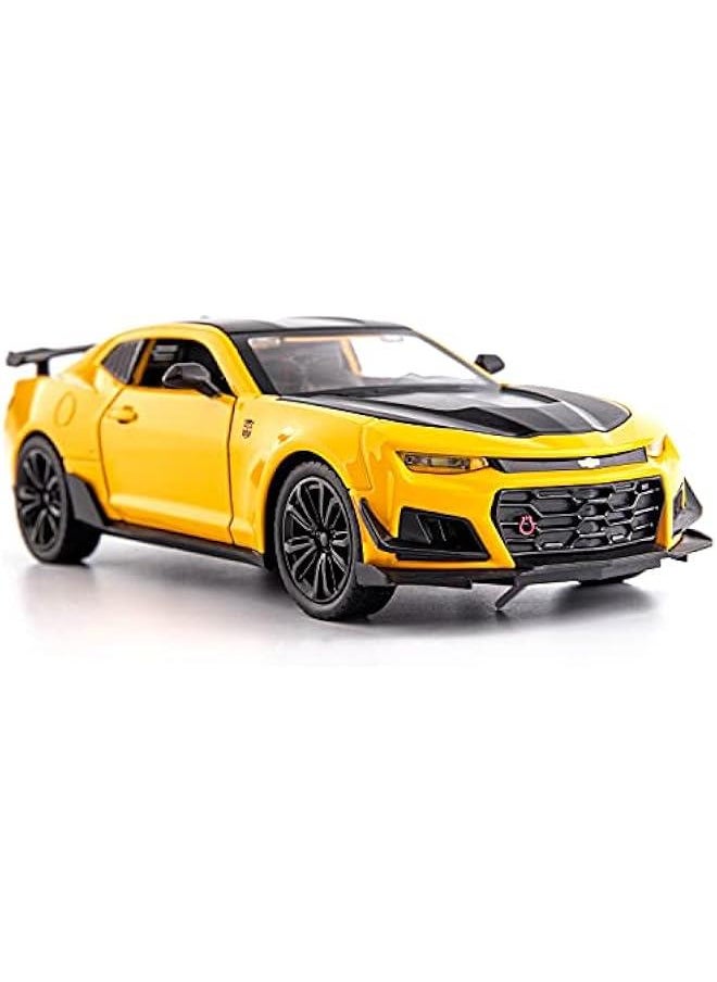 1/24 Camaro Bumblebee Car Model Toy Zinc Alloy Casting Pull Back Car Sound and Light Toys for Kids Boy Girl Gift (Yellow)