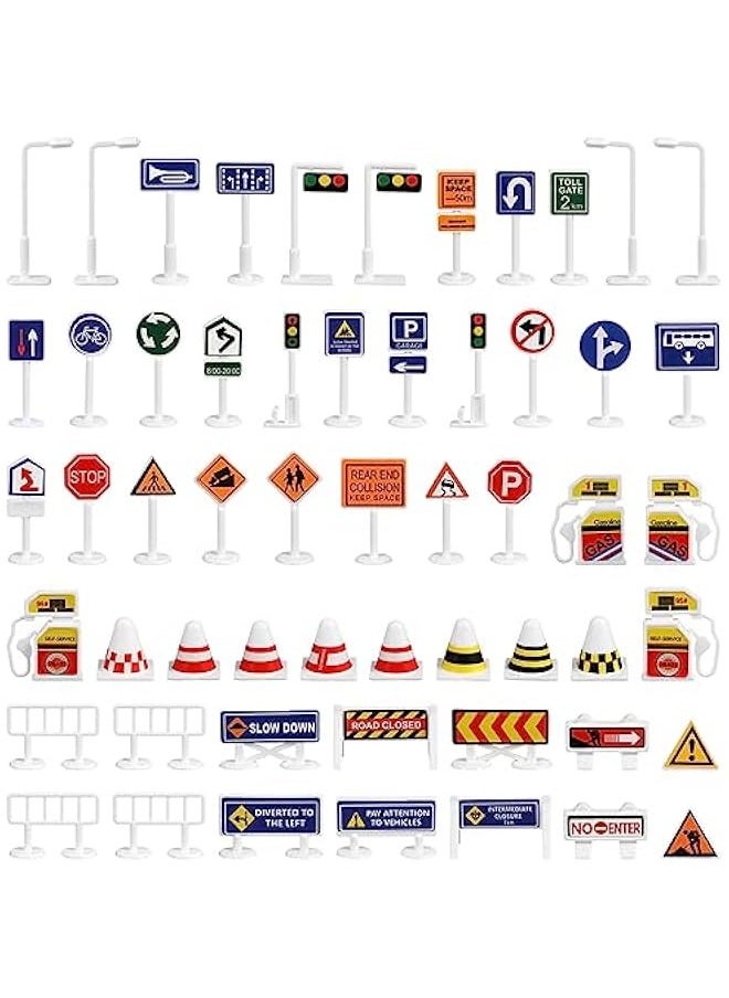 56 Pcs Barricade Toys Road Tape Traffic Light Toy Car Garage Traffic Road Toy Traffic Signs Cars Micro Toys Road Construction Traffic Signs Props Miniature Plastic Child