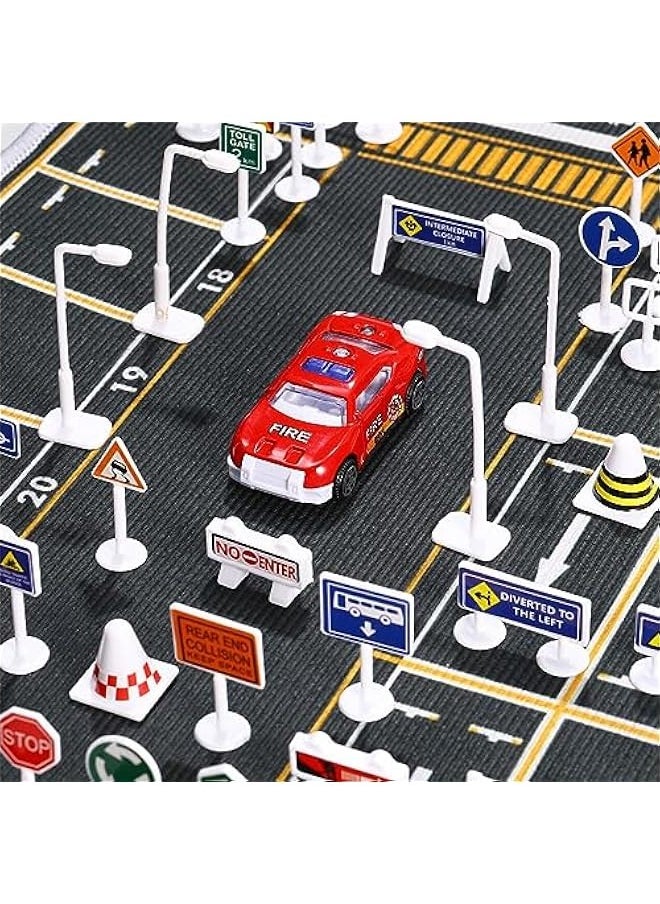 56 Pcs Barricade Toys Road Tape Traffic Light Toy Car Garage Traffic Road Toy Traffic Signs Cars Micro Toys Road Construction Traffic Signs Props Miniature Plastic Child