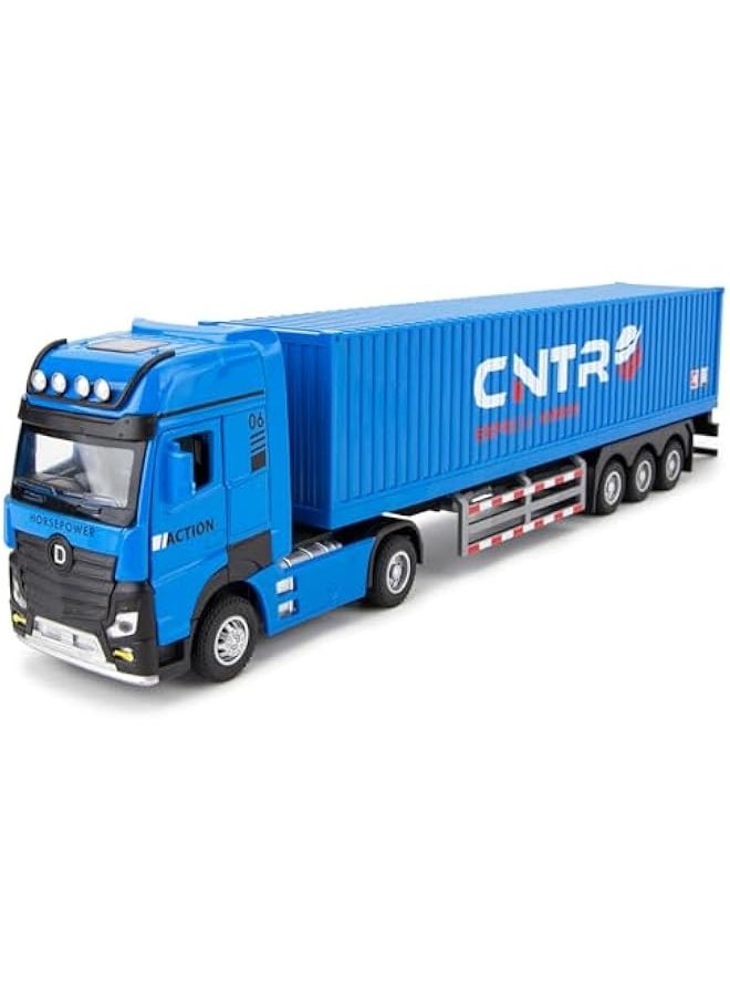 Container Truck Toy Car，Collectible Transport Vehicle Model Car with Lights and Sounds，Pull Back Diecast Toy Gift for Chirdren Blue