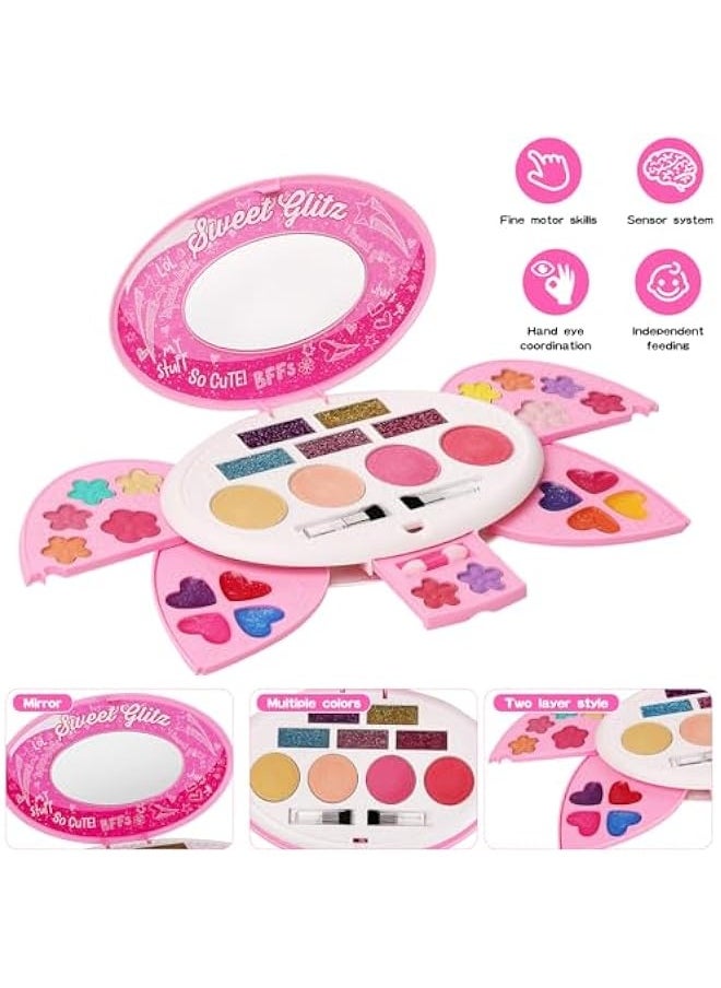 Kids Makeup Kit for Girl,Real Make Up Set,Fold Out Makeup Palette with Mirror, Non-Toxic Makeup Kit for Toddler Kid Children Princess,Birthday Gift Toys for Girl 3 4 5 6 7 8 Year Old