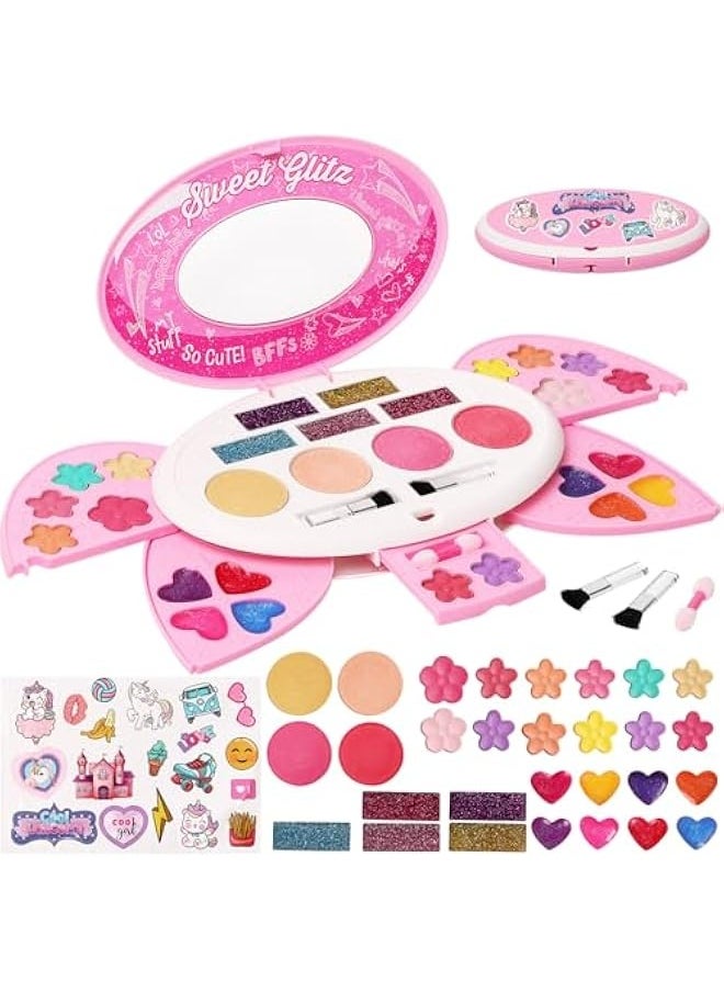 Kids Makeup Kit for Girl,Real Make Up Set,Fold Out Makeup Palette with Mirror, Non-Toxic Makeup Kit for Toddler Kid Children Princess,Birthday Gift Toys for Girl 3 4 5 6 7 8 Year Old