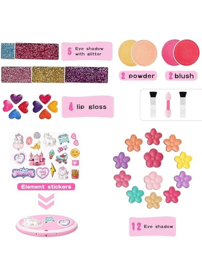 Kids Makeup Kit for Girl,Real Make Up Set,Fold Out Makeup Palette with Mirror, Non-Toxic Makeup Kit for Toddler Kid Children Princess,Birthday Gift Toys for Girl 3 4 5 6 7 8 Year Old