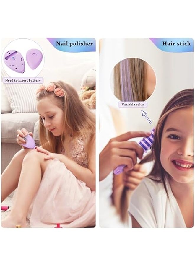Kids Nail Polish Set for Girls,Nail Art Salon Kit with Non-Toxic Quick Dry Nail Polish,DIY Nail Art for Grils Gifts Toys for 3 4 5 6 7 8 9 10 Year Old Girls