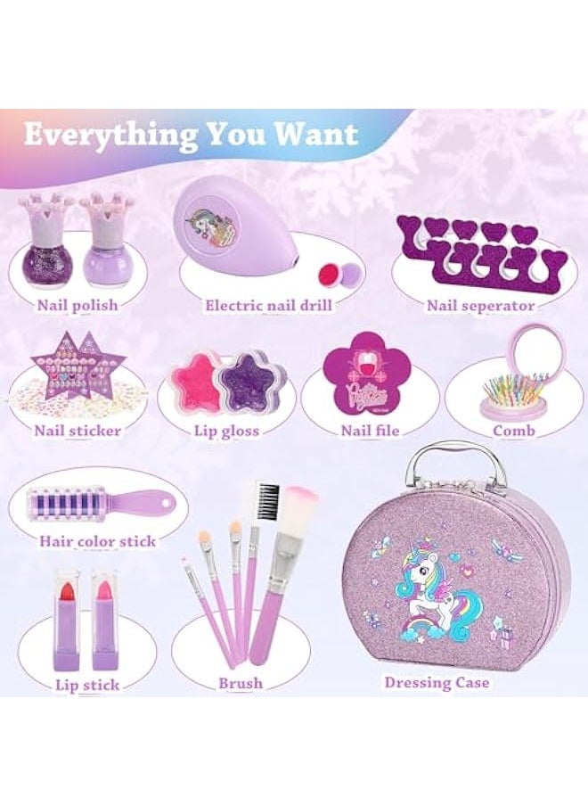 Kids Nail Polish Set for Girls,Nail Art Salon Kit with Non-Toxic Quick Dry Nail Polish,DIY Nail Art for Grils Gifts Toys for 3 4 5 6 7 8 9 10 Year Old Girls