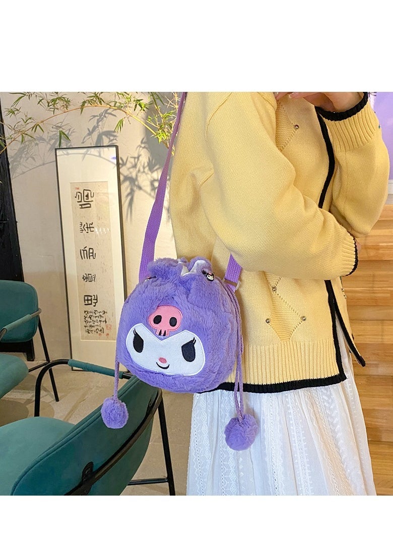 Sanrio Kuromi Shoulder Bag Plush Bag Crossbody Bag Bucket Storage Bag