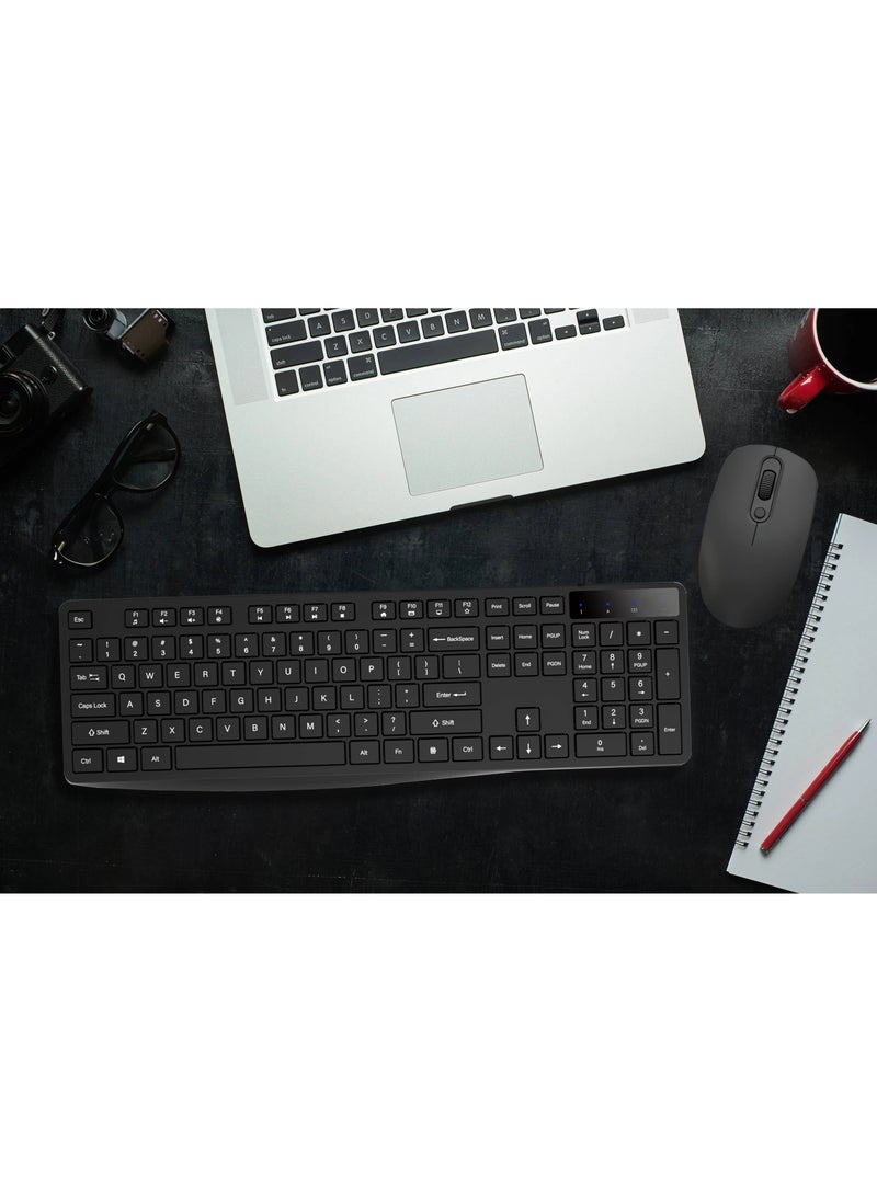 Silent Wireless Keyboard & Mouse Combo, 2.4GHz USB-Receiver, Plug n Play, Wireless Mouse, 12 FN Keys, PC/Laptop, Arabic/English Layout Black