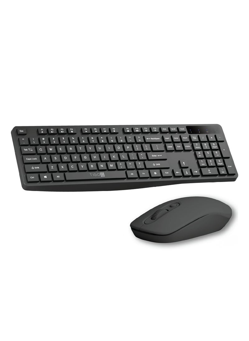 Silent Wireless Keyboard & Mouse Combo, 2.4GHz USB-Receiver, Plug n Play, Wireless Mouse, 12 FN Keys, PC/Laptop, Arabic/English Layout Black