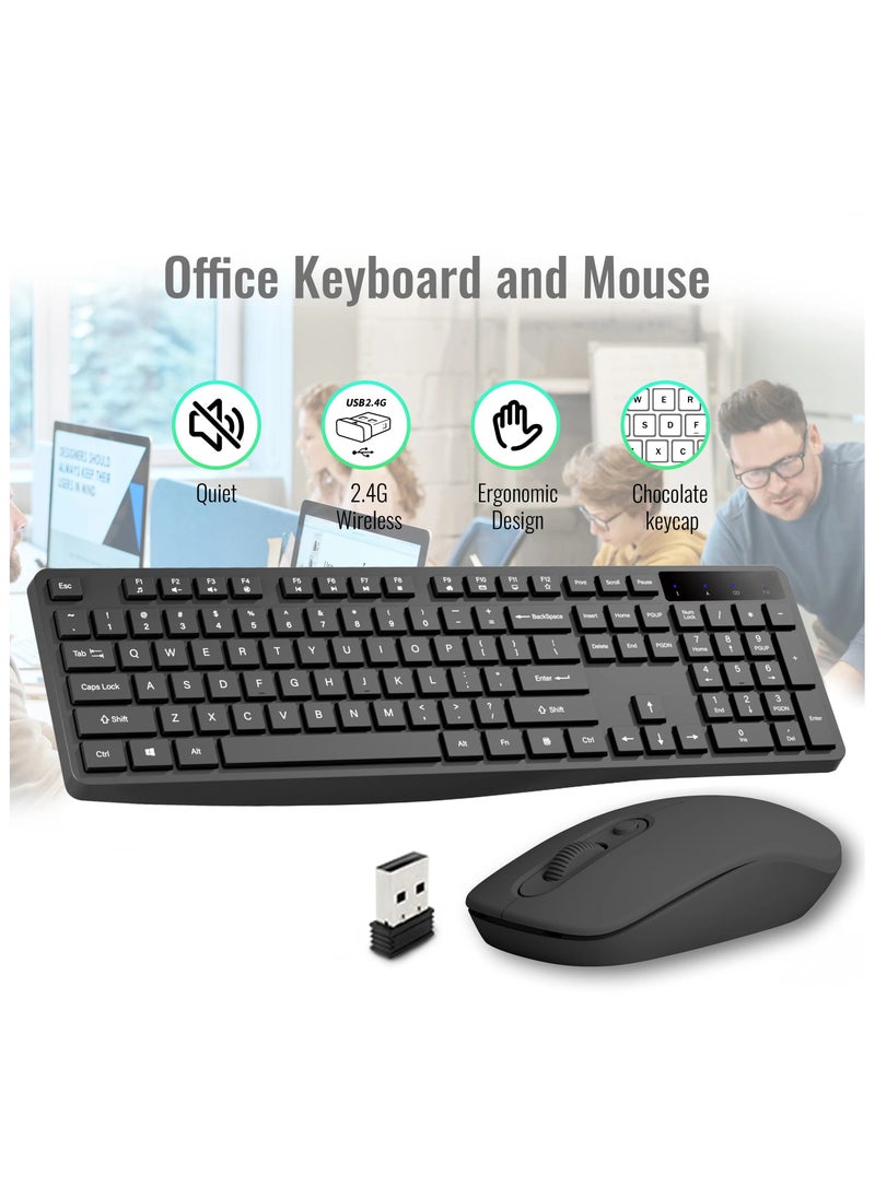 Silent Wireless Keyboard & Mouse Combo, 2.4GHz USB-Receiver, Plug n Play, Wireless Mouse, 12 FN Keys, PC/Laptop, Arabic/English Layout Black