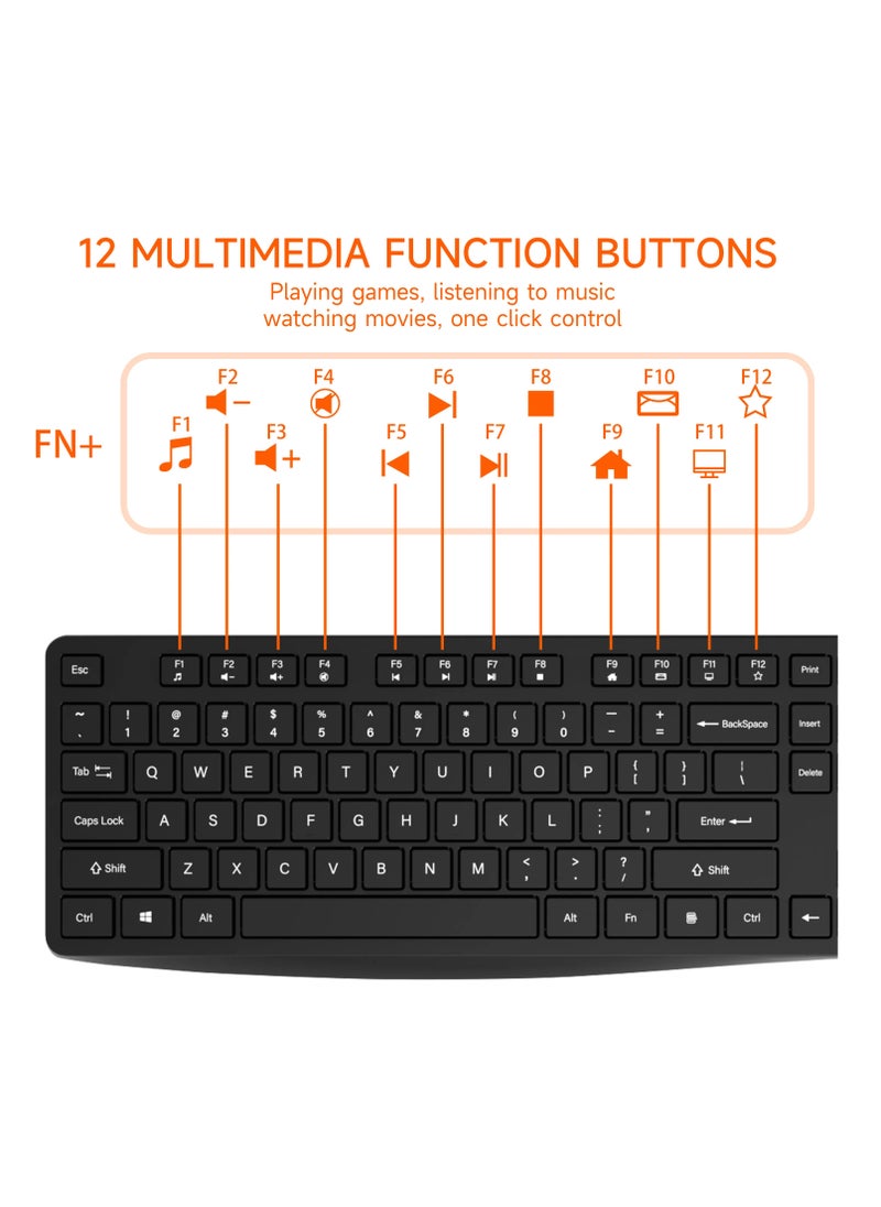 Silent Wireless Keyboard & Mouse Combo, 2.4GHz USB-Receiver, Plug n Play, Wireless Mouse, 12 FN Keys, PC/Laptop, Arabic/English Layout Black