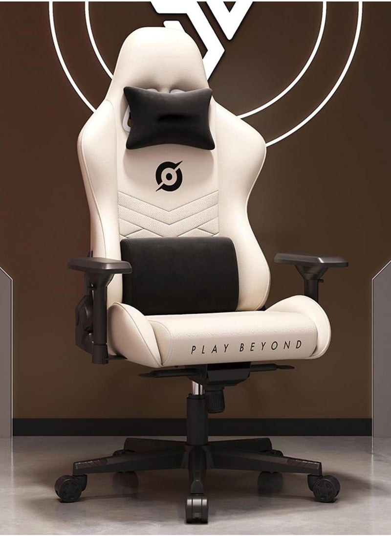 Platinum Leather Gaming Chair with Adjustable Hand Rest and Rocking Function Ultimate Comfort for Gamers