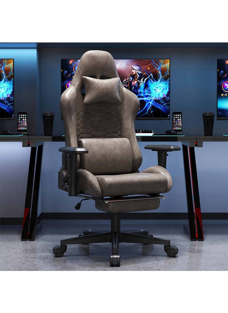 Luxury Vintage Leather Gaming Chair with Footrest 360° Rotation and Adjustable Armrests