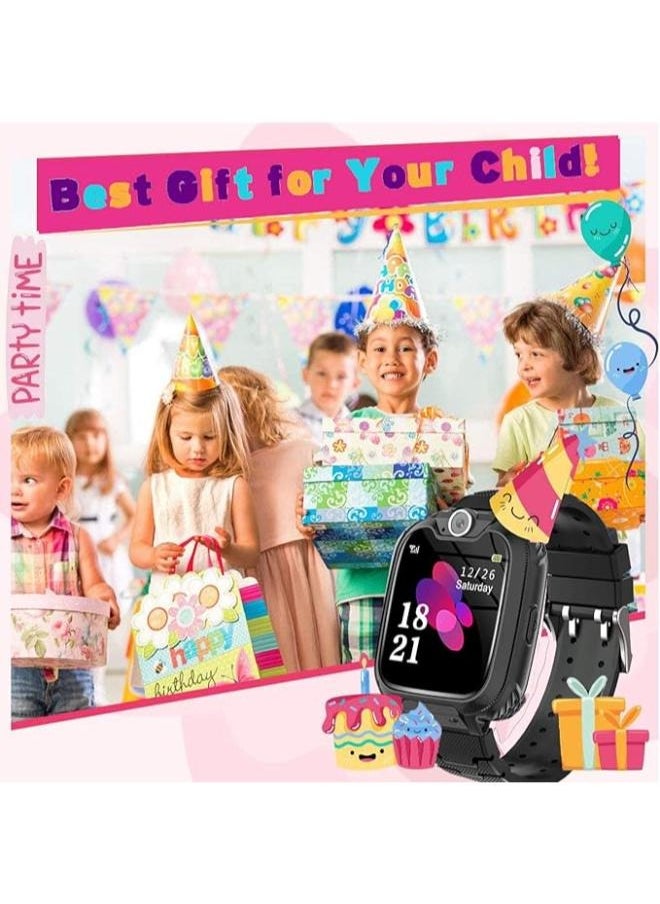 Children's IP65 Waterproof Smart Watch with SOS, Camera, Call, Music, 7 Games Puzzle, Alarm Clock, Compatible with iOS and Android for Girls and Boys