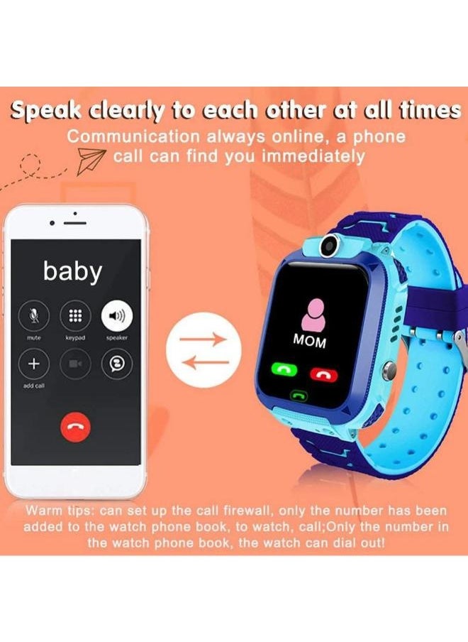 Children's IP65 Waterproof Smart Watch with SOS, Camera, Call, Music, 7 Games Puzzle, Alarm Clock, Compatible with iOS and Android for Girls and Boys(Blue)