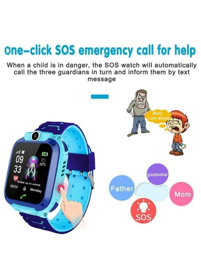 Children's IP65 Waterproof Smart Watch with SOS, Camera, Call, Music, 7 Games Puzzle, Alarm Clock, Compatible with iOS and Android for Girls and Boys(Blue)
