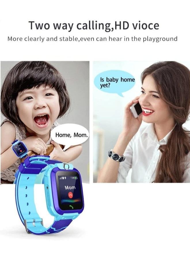 Children's IP65 Waterproof Smart Watch with SOS, Camera, Call, Music, 7 Games Puzzle, Alarm Clock, Compatible with iOS and Android for Girls and Boys(Blue)