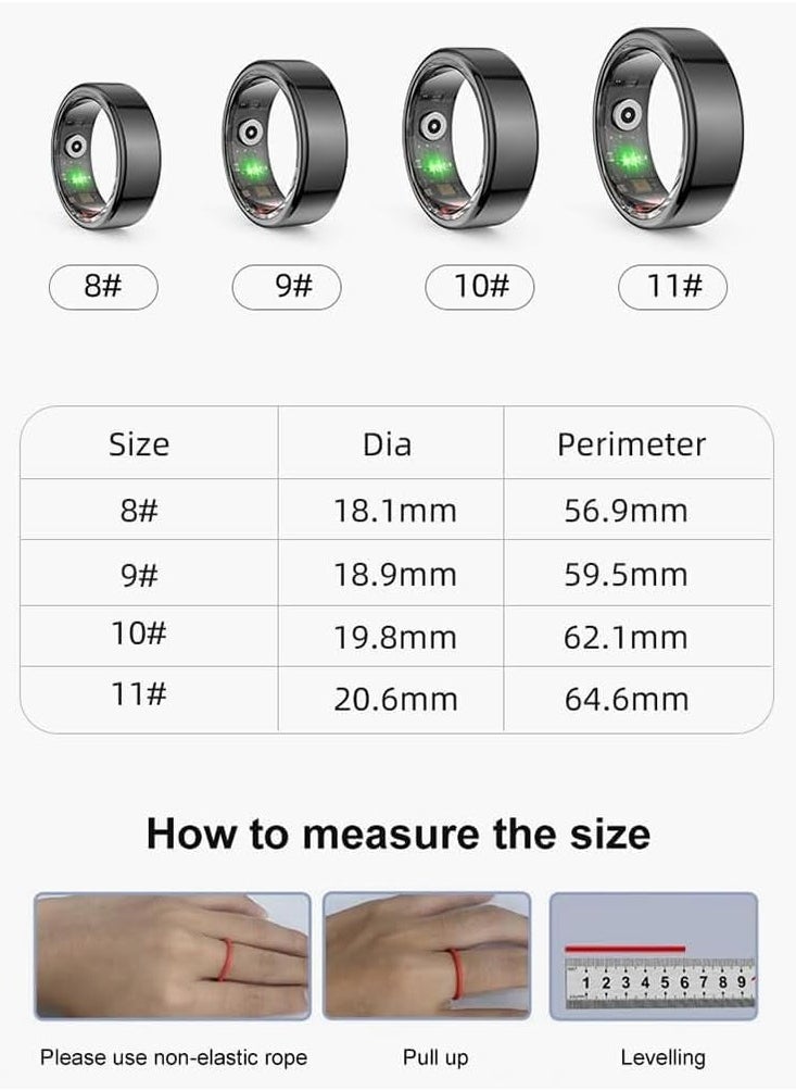 Smart Ring, Activity & Fitness Tracker Ring for Women/Men, No APP Subscription, Fitness Tracking Smart Ring with /Heart Rate/Waterproof (Black, #10)